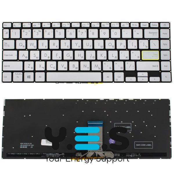 Клавіатура для ноутбука ASUS X421 series — срібляста, розкладка RU, без рамки, з підсвіткою клавіш