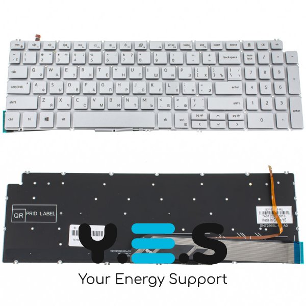 Клавіатура для ноутбука Dell Inspiron 5584 — срібляста, без рамки, з підсвіткою клавіш, розкладка RU