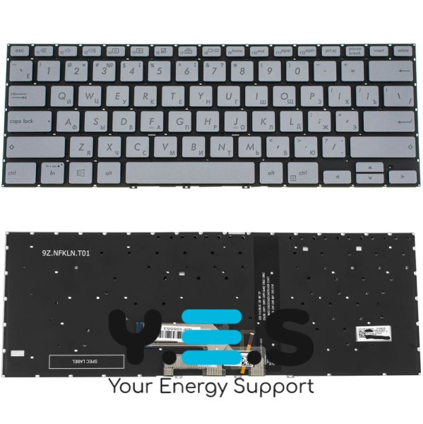 Клавіатура для ноутбука ASUS UX462 Series — срібляста, без рамки, з підсвічуванням клавіш, RU-розкладка