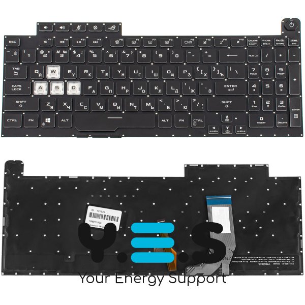 Клавіатура для ноутбука ASUS G731GD / G731GT / G731GU, чорна, без рамки, розкладка RU, RGB-підсвітка клавіш (4 зони) Original