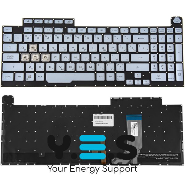 Клавіатура для ноутбука ASUS G713 series (2022) — срібляста, без рамки, розкладка RU, RGB-підсвітка клавіш (4 Blue)