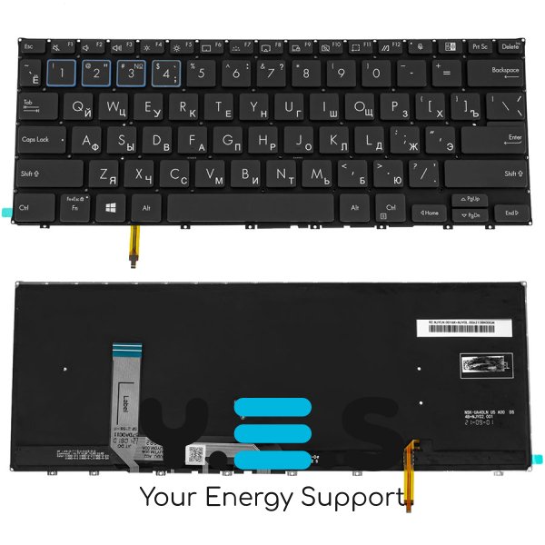 Клавіатура для ноутбука ASUS B7402 series — чорна, без рамки, з підсвіткою клавіш, RU-розкладка