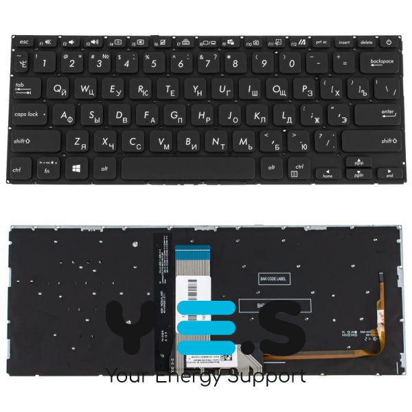 Клавіатура для ноутбука ASUS X409 series, чорна, без рамки, з підсвіткою клавіш, RU-розкладка
