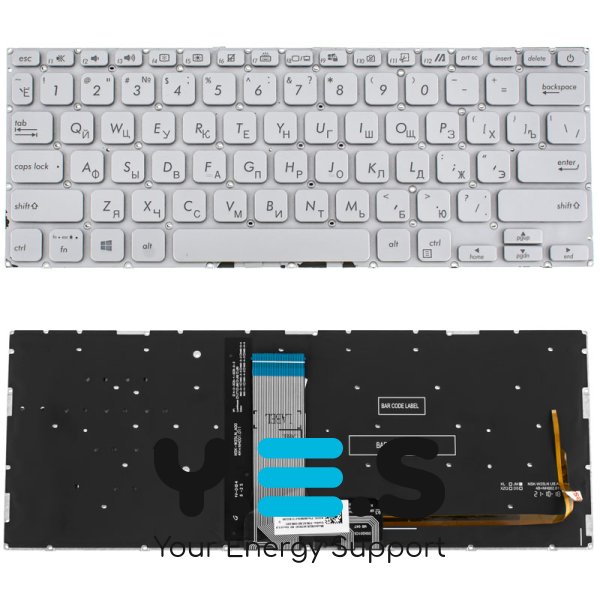 Клавіатура для ноутбука ASUS X409 Series — срібляста, без рамки, з підсвіткою клавіш, розкладка RU