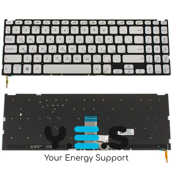 Клавіатура для ноутбука ASUS X509 series — срібляста, без рамки, розкладка RU, з підсвіткою клавіш