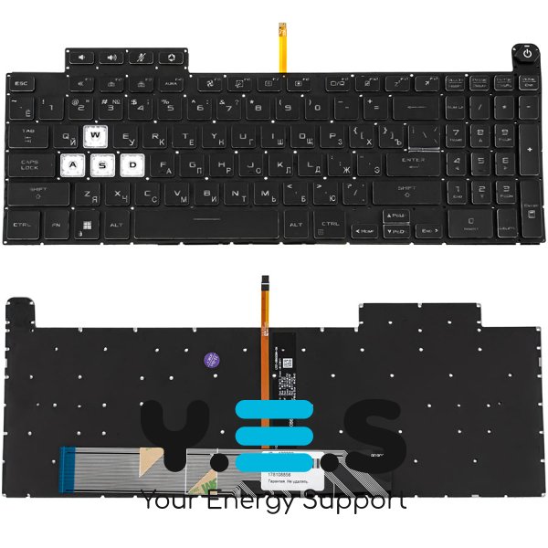 Клавіатура для ноутбука ASUS FX507 / FX707 series, чорна, без рамки, з RGB‑підсвіткою клавіш (RU розкладка)