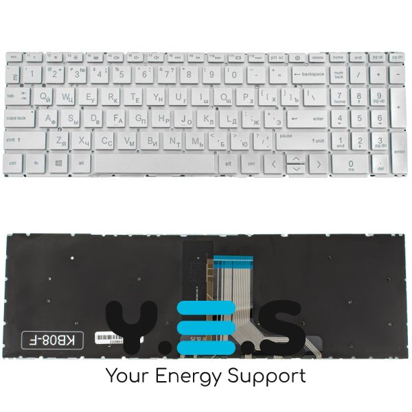Клавіатура для ноутбука HP Pavilion 15-EG, 15-EH — срібляста, без рамки, розкладка RU, з підсвіткою клавіш