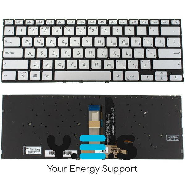 Клавіатура для ноутбука ASUS X432 series, RU-розкладка, срібляста (Silver), без рамки, з підсвіткою клавіш Original