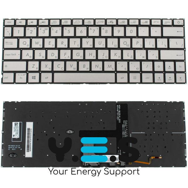 Клавіатура для ноутбука ASUS UX334 series, RUS-розкладка, срібляста, без рамки, з підсвічуванням клавіш (Original)