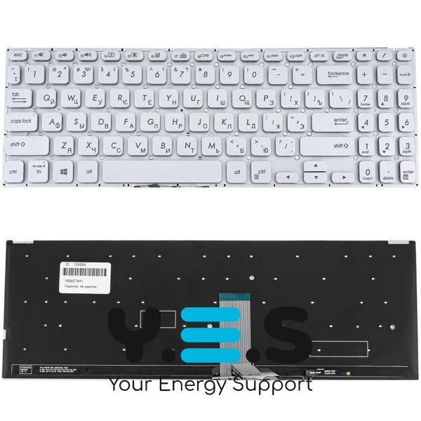 Клавіатура для ноутбуків ASUS X530 series — срібляста, без рамки, з підсвіткою клавіш, розкладка RU