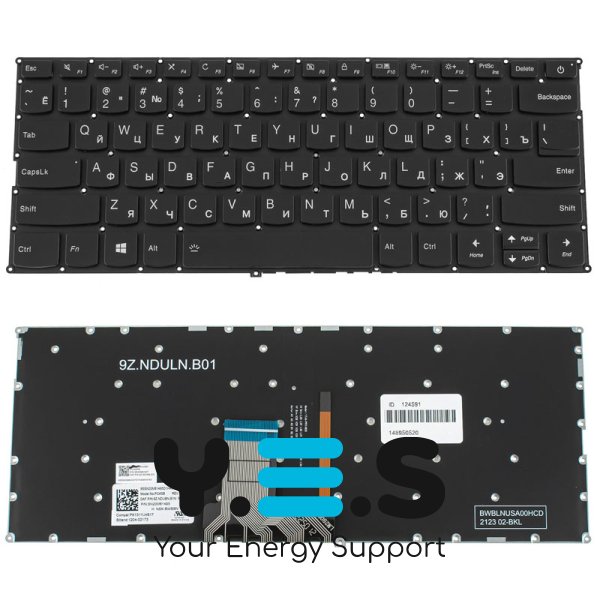 Клавіатура для ноутбука Lenovo IdeaPad 720s-14IKB — чорна, без рамки, з підсвіткою клавіш, RU-розкладка