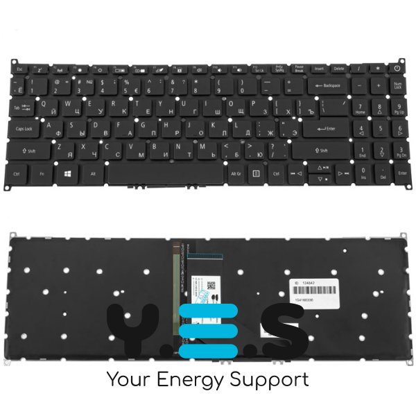 Клавіатура для ноутбука Acer TravelMate P215-52 (RU-розкладка), чорна, без рамки, з підсвіткою клавіш