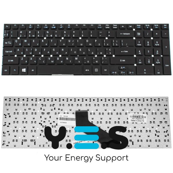 Клавіатура для ноутбука Acer AS: 5755, 5830, E1-522, E1-532, E1-731, V3-551, V3-731 — українська розкладка, чорна, без рамки