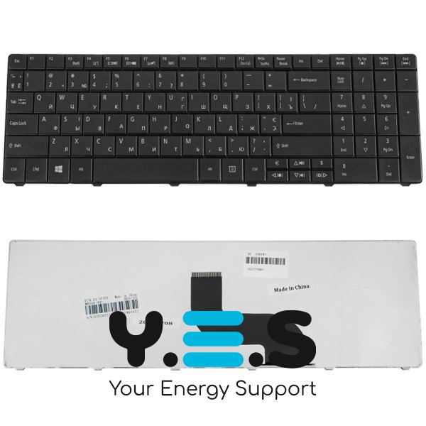 Клавіатура для ноутбука Acer Aspire E1-521/E1-531/E1-571 та TravelMate 5335/5542/5735/5740/5744/7740/8571/8572 — українська розкладка, чорна