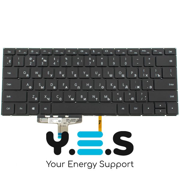 Клавіатура для ноутбука HUAWEI (серія W19) — чорна, без рамки, з підсвіткою клавіш, RU-розкладка