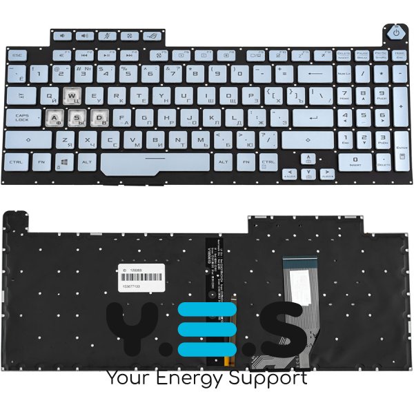 Клавіатура для ноутбука ASUS G731GD / G731GT / G731GU — срібляста, без рамки, з RGB-підсвіткою клавіш (RGB 1), розкладка RUS Original