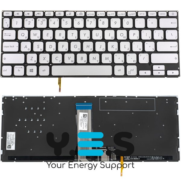 Клавіатура для ноутбука ASUS X412 series (RU розкладка), срібляста, без рамки, з підсвіткою клавіш