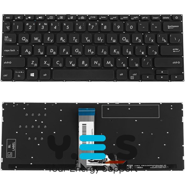 Клавіатура для ноутбука ASUS серії X412, чорна, RUS-розкладка, без рамки, з підсвіткою клавіш