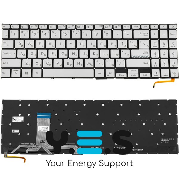 Клавіатура для ноутбуків ASUS X1502 series, срібляста, без рамки, розкладка RU, з підсвіткою клавіш