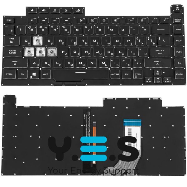 Клавіатура для ноутбука ASUS G531 series — чорна, без рамки, розкладка RU, RGB-підсвічування клавіш, роз’єм 8 pin