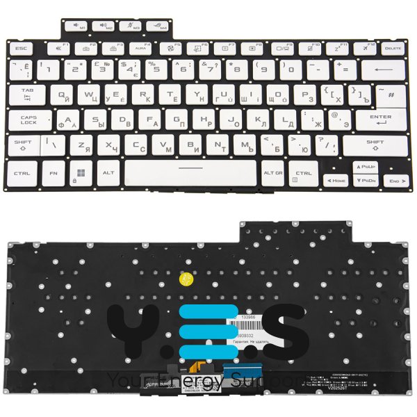 Клавіатура для ноутбука ASUS GA402 Series — біла, без рамки, з RGB‑підсвіткою клавіш (RUS)