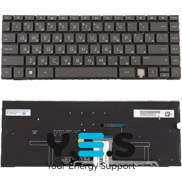 Клавіатура для ноутбука HP 14‑EA — сіра, розкладка RU, без рамки, з підсвічуванням клавіш