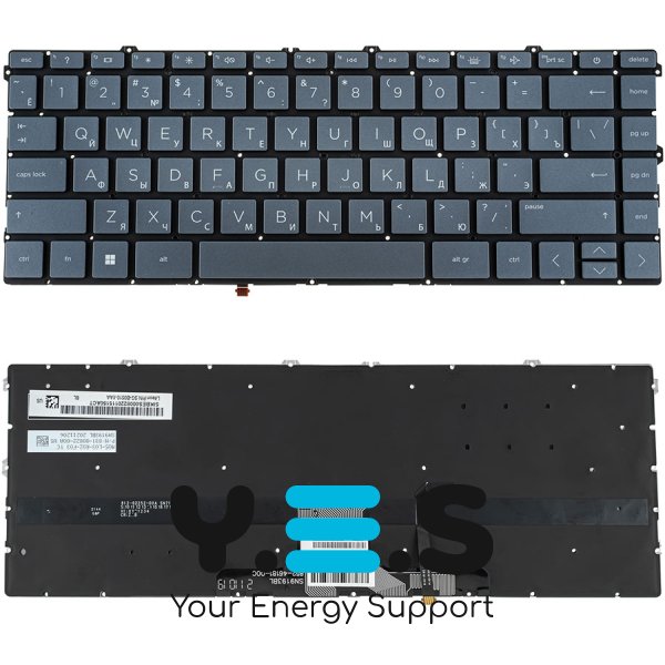 Клавіатура для ноутбука HP 14m-dw, RU-розкладка, темно-синя, без рамки, з підсвіткою клавіш