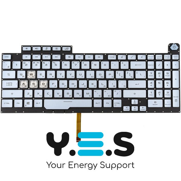 Клавіатура для ноутбука ASUS G731GD / G731GT / G731GU, срібляста, без рамки, розкладка RU, RGB-підсвітка клавіш (4 зони, 16 pin) Original