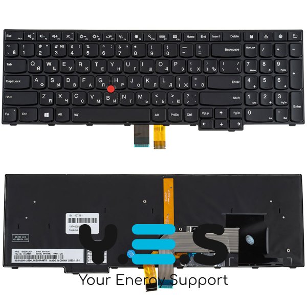 Клавіатура для ноутбука Lenovo ThinkPad S5 Gen 2 — чорна, з підсвіткою клавіш, RU-розкладка