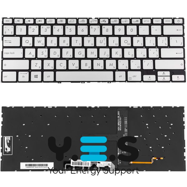 Клавіатура для ноутбука ASUS UX434 series, українська розкладка, Ice Silver, без рамки, підсвітка клавіш, Original