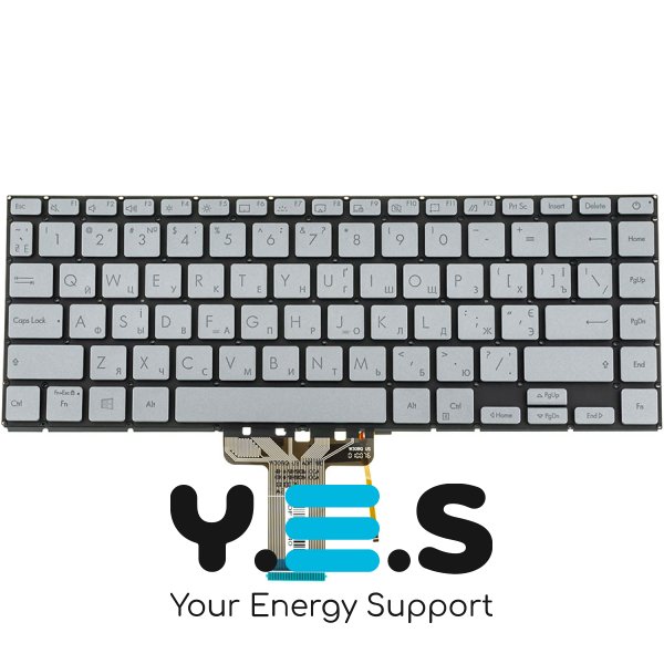 Клавіатура для ноутбука ASUS X421 series — українська розкладка, сірий колір, без рамки, підсвічування клавіш (Original)