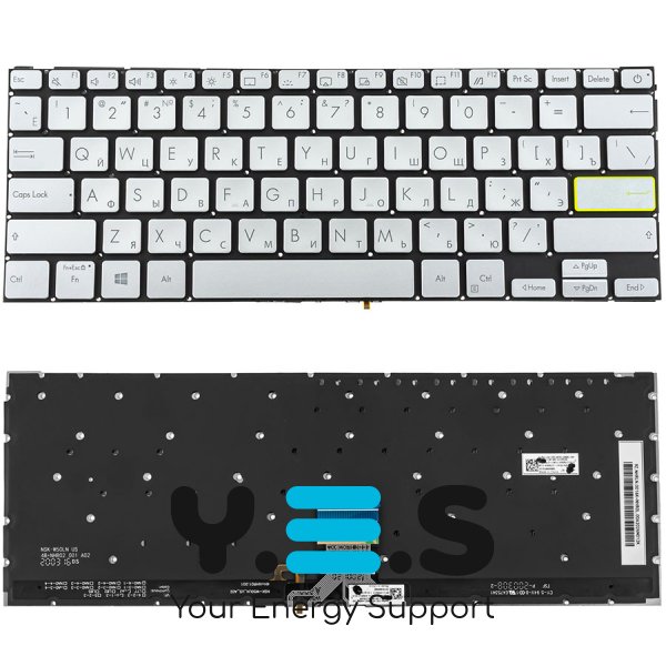 Клавіатура для ноутбука ASUS X321 series — срібляста, без рамки, з підсвіткою клавіш, RU-розкладка (Original)