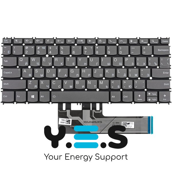 Клавіатура для ноутбука Lenovo ThinkBook 13s, 14s — темно-сіра, без рамки, з підсвіткою клавіш, розкладка RU