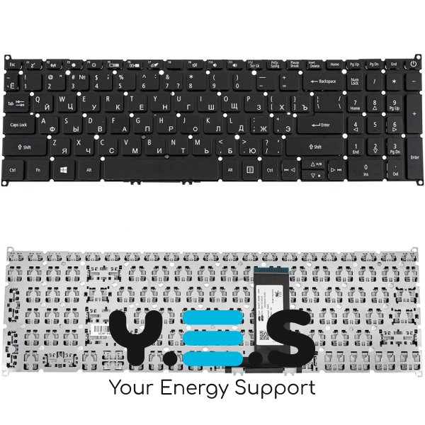 Клавіатура для ноутбука ACER (AS: A317-53), розкладка RU, чорна, без рамки (без фрейма)