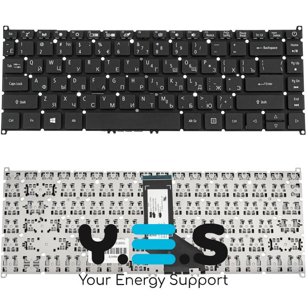 Клавіатура для ноутбука Acer TravelMate P614-53 та P414-53, розкладка RU, чорна, без рамки