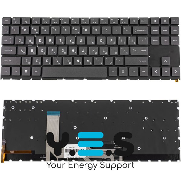 Клавіатура для ноутбука HP Omen 15-EK series — темно-сіра, без рамки, з підсвіткою клавіш, RU-розкладка