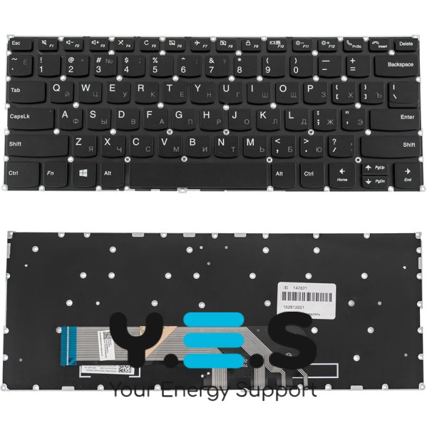 Клавіатура для ноутбука Lenovo Yoga 530-14ARR, 530-14IK — чорна, розкладка RU, без рамки