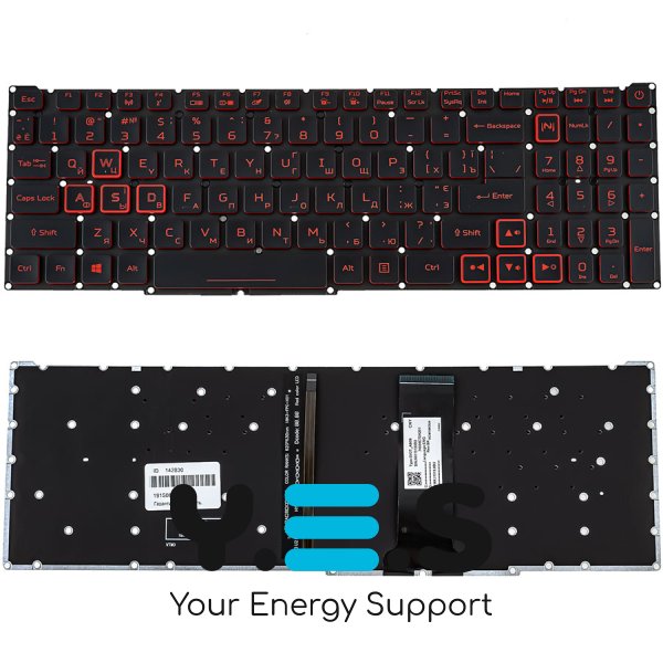 Клавіатура для ноутбука Acer Nitro AN515-54 — українська розкладка, чорна, без рамки, підсвітка клавіш червона (RED) Original