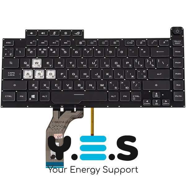 Клавіатура для ноутбука ASUS G531 series — українська розкладка, чорна, без рамки, RGB-підсвітка (8 pin) Original