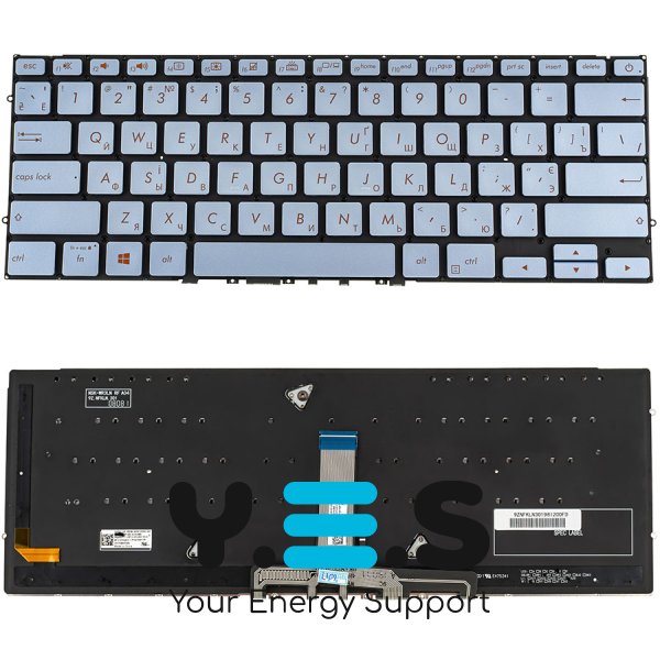 Клавіатура для ноутбуків ASUS серії UX392, срібляста, українська розкладка, без рамки, з підсвіткою клавіш