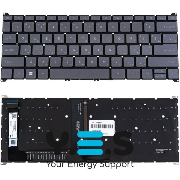 Клавіатура для ноутбука ACER (AS: A314-36, A314-42) — українська розкладка, темно-сіра, без рамки, з підсвіткою клавіш