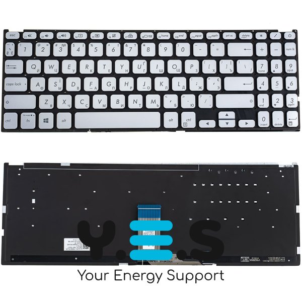 Клавіатура для ноутбука ASUS X512 series, українська розкладка, срібляста, без рамки, з підсвіткою клавіш
