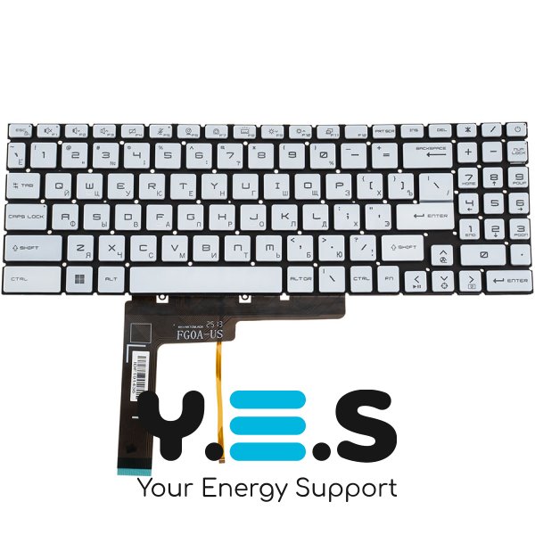 Клавіатура для ноутбука MSI GF66, GF76 — біла, RU-розкладка, без рамки, з підсвіткою клавіш