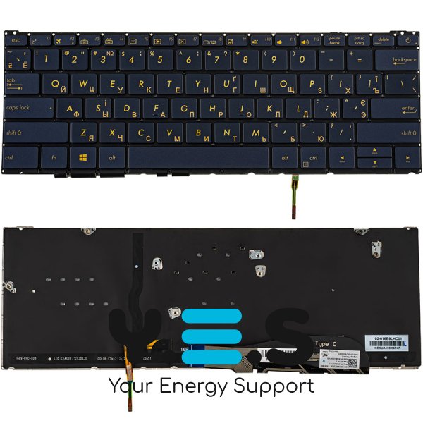 Клавіатура для ноутбука ASUS UX390 series — українська розкладка, синя, без рамки, з підсвіткою клавіш