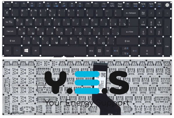 Клавіатура для ноутбуків Acer Aspire E5-522/E5-522G/V3-574G/E5-573/E5-573G/E5-573T/E5-532G/E5-722/E5-772/F5-571/F5-571G/F5-572/F5-572G/VN7-792G/V17 Nitro та Packard Bell EasyNote TE69BH — чорна, без рамки, RU
