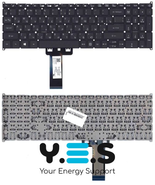 Клавіатура для ноутбука Acer Aspire A317-51 — чорна, без рамки (No Frame), розкладка RU