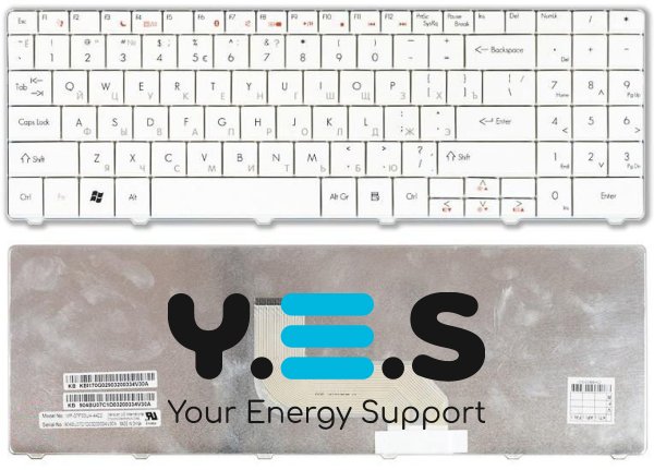 Біла клавіатура для ноутбука Gateway NV52, розкладка RU