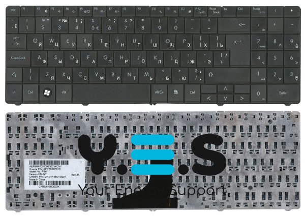 Клавіатура для ноутбука Acer / Packard Bell SL51, чорна, RU-розкладка, вертикальний Enter