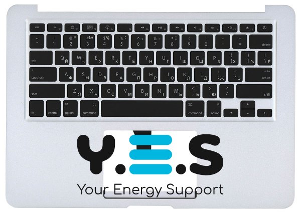 Клавіатура для ноутбука Apple MacBook Air A1369 (2010+) — чорні клавіші, TopCase сріблястий, розкладка RU, горизонтальний Enter