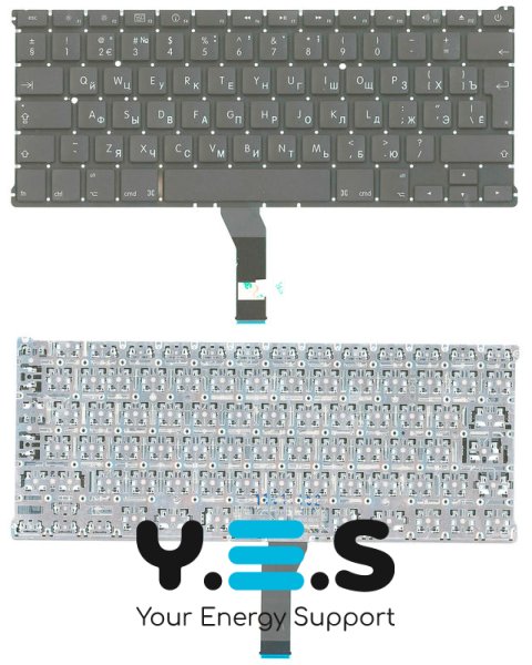 Клавіатура для ноутбука Apple MacBook Air 2010+ (A1369), чорна, без рамки, RU-розкладка, вертикальний Enter